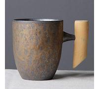 THUMBGEEK Tasse à café japonaise vintage en céramique avec poignée en bois pour la maison et le bureau Gris-C