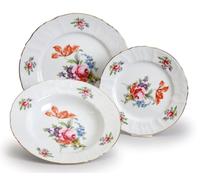 Thun 1794 Bernadotte, ensemble d'assiettes, porcelaine, fleurs de jardin, Thun, 18 d.