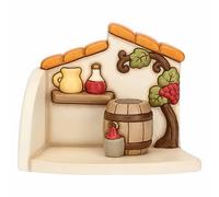 THUN, Bottega Del Vin en céramique décorée à la Main, Ligne crèche Classique, décorations de Noël Maison, Bottega 16 x 10 x 13 cm H ; Tonneau 4,3 x 4,3 x 4,5 cm h