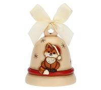 THUN - Campanella Special Edition 2021 avec Renard Grace - Céramique et Ruban d'organza - Ligne de Noël - Living, Décorer la Maison - Ø 10,7 cm; 12 cm H; Ruban Beige 50 cm