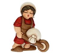 THUN - Figurine crèche Homme avec brouette - Décorations de Noël Maison - Ligne crèche Classique, Variante Rouge - Céramique - 6 x 4 x 8 h cm