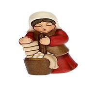 THUN - Figurine crèche Lavandière - Décorations de Noël CASA - Ligne crèche Classique, Variante Rouge - Céramique - 5,5 x 5,8 x 8 h cm