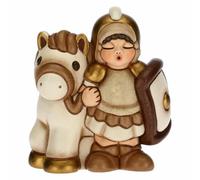 THUN - Figurine crèche Soldat avec Cheval - Décorations de Noël Maison - Ligne crèche Classique, Variante Blanche - Céramique - 7,5 x 5,5 x 8,5 h cm