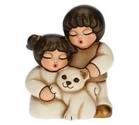 THUN - Figurine de crèche Couple d'enfants avec Chat - Décorations de Noël Maison - Ligne crèche Classique, Variante Blanche - Céramique - 5,5 x 4 x 6,5 h cm