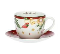THUN, Mug petit déjeuner avec soucoupe en porcelaine, collection surprises de Noël, tasse de collection, idée cadeau pour Noël, tasse Ø 12,3 cm, 10 cm h, capacité 650 cc, soucoupe Ø 19,5 cm