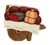 THUN - Nativité 2022 - Figurine crèche charrette avec charcuterie en céramique décorée à la Main - Ligne crèche Classique - 8,5 x 5 x 7,3 cm h