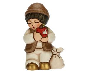 THUN - Nativité 2022 - Figurine crèche Enfant avec Pomme en céramique décorée à la Main, Version Robe Blanche - Ligne crèche Classique - 4,3 x 3 x 6,5 cm h