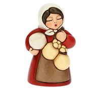 THUN - Nativité 2022 - Figurine crèche Femme avec Fromage en céramique décorée à la Main, Version Robe Rouge - Ligne crèche Classique - 5 x 5 x 8 cm h