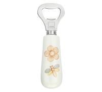 THUN - Ouvre-bouteille décoré avec fleur et libellule - Accessoires de cuisine - Ligne Elegance - Grès, acier inoxydable - 13 cm