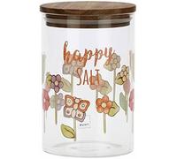 THUN, Pot à farine en verre décoré avec motifs floraux et bouchon en bois d'acacia, ligne Happy Country Ø 10 cm, 15 cm h, 900 ml