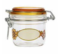 THUN - Pot Hermétique en verre avec fleurs - Orange - Décoration maison, cuisine - Idée cadeau - Ligne Country - Verre - 200 ml ; H 8,9 cm ; diamètre 8 cm