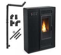 THUNDER Poêle à pellets autoportant avec, thermostat, alimentation automatique et kit conduit de fumée (NOIR, 6,4 kW)