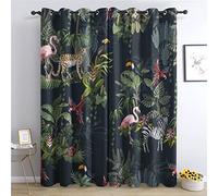 THYUNQ Rideau Occultant, Motif Animaux Jungle Tropical - Rideaux Thermiques Imprimé pour Salon Chambre Fenetre, Lot de 2 Rideaux et Draperies Intérieurs à Oeillets, 117x137 cm (L x H)