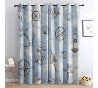 THYUNQ Rideau Occultant, Motif Nautique - Rideaux Thermiques Imprimé pour Salon Chambre Fenetre, Lot de 2 Rideaux et Draperies Intérieurs à Oeillets, 140x200 cm (L x H)