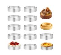Tiamu 12 Pcs Cercle a Patisserie Moule Tartelette, Cercle à Tarte cm en Acier Inoxydable, Cercle Perforé Patisserie aux Fruits, Cercle de Tarte pour Quiches,Gâteaux,Mousse, Diamètre: 6 cm