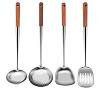Tiamu Spatule et Louche pour Wok Chinois, Spatules de Cuisine Fendues Antiadhésives et Écumoire, Cuillère à Soupe à long manche, passoire à spaghetti, Ustensiles de Cuisine en Acier inoxydable