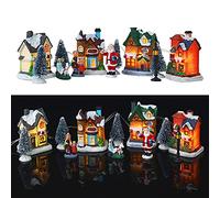 Tianbi Ensemble de Village de Noël à LED - 10 Pièces - Scène en Résine - Maisons Miniatures Lumineuses