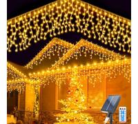 TIANHOO Guirlande Lumineuse Solaire, 5M Solaire Rideau Lumineuse 16 Pcs Étanche Rideau Lumineuse 8 Modes 128 LED Rideau Lumineux de Noël avec Télécommande pour Fenêtre Balcon Mariage Fête