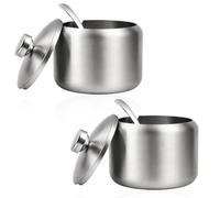 TIANLIN 2 Pièces Sucrier Boule Poignée Ronde, 250 ml Bol à Sucre en Acier Inoxydable 304, Sucrier pour Sucre en Morceaux avec Cuillère, Boite Sel Multifonction Argenté, pour Cuisine, Restaurant, Café