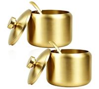 TIANLIN 2 Pièces Sucrier Boule Poignée Ronde, 430 ml Bol à Sucre en Acier Inoxydable 304, Sucrier pour Sucre en Morceaux avec Cuillère, Boite Sel Multifonction Doré, pour Cuisine, Restaurant, Café