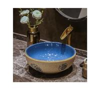 TIANQIHAO Lavabo Vasque Rond pour Salle De Bain, Vasque À Poser, Lavabo Ancien en Céramique, Vasque Vintage, Meuble-Lavabo À Poser.