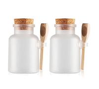 TIANZD 2 Pièces 500ml Mat Transparent Plastique Pots de Sel de Bain Vides avec Bouchon en Liège et Cuillère en Bois Cosmétique Bouteille pour à Décoration Contenants de Rangement de Cuisine