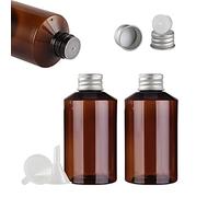 TIANZD 3 Pièces 150ml Vides Marron Bouteilles en Plastique D'huile Essentielle avec Bouchon Scellé à Vis en Aluminium Argent, Réducteur d'orifice apour Huiles Essentielles Aromathérapie Cosmétique