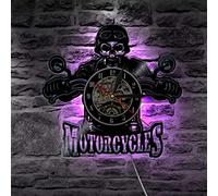 TIANZly Moto Classique 3D Horloge Murale avec éclairage LED Signe de Garage Moto Vintage Vinyle Enregistrement horloges Montre Murale Home Decor