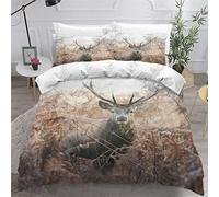 TiaoTian Housse De Couette 220x240 Cerf Forêt 3D Parure De Lit et Fermeture éclair Linge De Lit et Oreillers Adulte Couvre Lit Souple Microfibre Parure De Lit 2 Personnes Animaux Nature