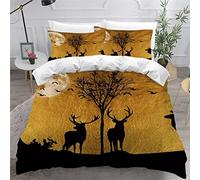 TiaoTian Housse De Couette 240x260cm Cerf Dessin Animé Motif 3D Parure De Lit avec Fermeture Éclair 100% Microfibre Sets de Housse Couette avec 2 Taies d'oreiller 50x75cm Animaux Nature