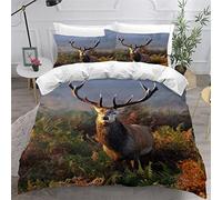 TiaoTian Parure De Lit Cerf Forêt Housse De Couette Garçon Fille 200X200 cm avec 2 Taie d'oreiller 50X75cm 3 Pièces Parure De Lit 2 Personnes en Microfibre avec Fermeture Éclair Animaux Nature