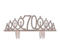 Tiare en Cristal pour 70e Anniversaire, Serrage-tête à Peigne | Alliage et Pierres Brillantes, Design Ondulé, sans Nickel, Taille Unique, pour Fête Royale, Mère ou Grand-mère