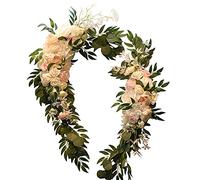 TIAVNTD Guirlande de Fleurs en Forme d'arche de Mariage, Eucalyptus et Feuilles de Saule avec Pivoine Rose Rustique pour décoration de fête de Mariage 75/70cm