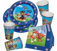 TIB Heyne Kit de fête 33 pièces * PAW Patrol * avec assiettes + gobelets + serviettes + déco | Bleu pour anniversaire d'enfants garçons, thème chiens policiers, ballons gonflables
