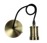 TIBELEC Monture suspension luminaire métal bronze, câble tissu noir, équipée d'une douille métal bronze E27, 60W maxi