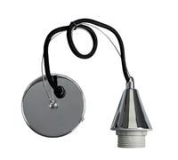 TIBELEC Monture suspension luminaire métal chromé, câble tissu noir, équipée douille métal chromé E27 + bague, 60W max