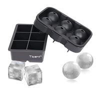Ticent bacs à glaçons en silicone (lot de 2), 1 moule pour faire des boules de glace sphériques, avec opercule, et 1 moule pour de gros cubes, réutilisables et sans BPA