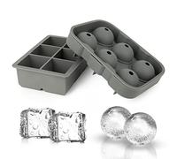 Ticent & Co Lot de 2 bacs à glaçons en silicone avec couvercle et grands moules à glaçons carrés pour cocktails et bourbon