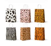 Ticeyubime 24 sacs cadeaux animaliers, motif léopard | Sacs en papier animaux sauvages pour anniversaire enfant, déco safari et cadeaux de fête