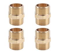Ticha Lot de 4 raccords filetés doubles en laiton, 3/8 pouce, embout fileté extérieur double en laiton, pour la plomberie, les tuyaux d'eau, la climatisation et le chauffage.