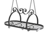 TICKCACY Support de plafond ovale pour casseroles et poêles, avec grille, support de casseroles et poêles à suspendre au plafond pour ustensiles de cuisine, ustensiles, livres, articles de toilette,