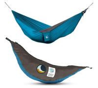 Ticket to the Moon Fair Trade & Artisanal 1-2 Personnes Léger Original-Hamac Aqua/Gris pour Voyages, Camping, Jardin, XL 3.2 * 2m, 600g, Nylon en Soie De Parachute, Installation < 1min