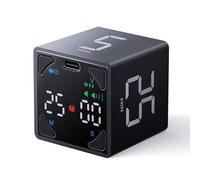 Ticktime Pomodoro Timer, 25/5 Min Pomodoro, Préréglages 5/25/30/60 Min, Minuteur Personnalisé, Chronomètre, Magnétique, Rechargeable, Silencieux, Vibration & Son, pour TDAH Tâches Etude Bureau, Noir