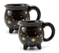 Tidekin Tasse d'Halloween, paquet de 2, tasse à café en céramique de chaudron sorcière, noire