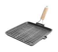 Tidevib Poêle grill carrée en fonte avec poignée pliable pour la maison et le feu de camp