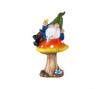 Tidevib Statuette de nain de jardin en résine pour elfe allongé sur un champignon nain pour cour, terrasse, pelouse (B)