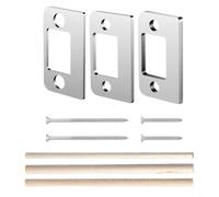 Tidgel Lot de 3 Plaques de Gâche en Acier Inoxydable pour Serrure, Kit de Cales d'Alignement avec et Chevilles, Sécurité Renforcée(straight silver)