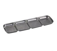 Tidgel Plat à sauce en acier inoxydable 304 avec compartiments, pour condiments, collations, barbecue et service de fête, argenté, 22,5 x 9 x 1,3 cm (4 compartiments)
