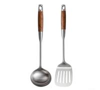 Tidgel Set Cuisine 2 Acier 316L Résistant Chaleur Set Cuisine 2 Acier | Acier 316L pour premium, manche pour bois naturel, résistant rouille, pour idéal cuisson quotidienne, durable