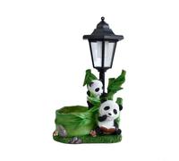 Tidgel Statue de jardin panda solaire avec lanterne, décoration extérieure en résine avec lumière LED pour cour, patio, porche, unique pour maman